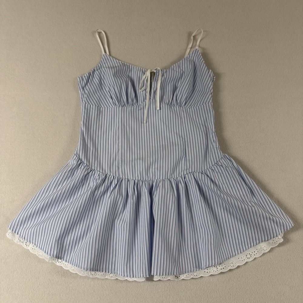 Womens Dress Mini Corset Milkmaid Style Size XL Stripes Nautical Slip Blue Bow - Picture 3 of 11